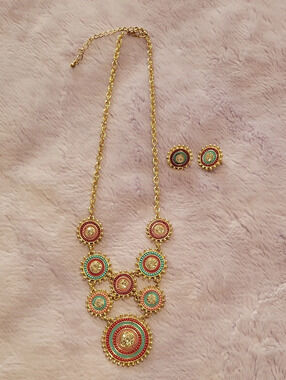 Multicolor Statement Necklace & Earrings